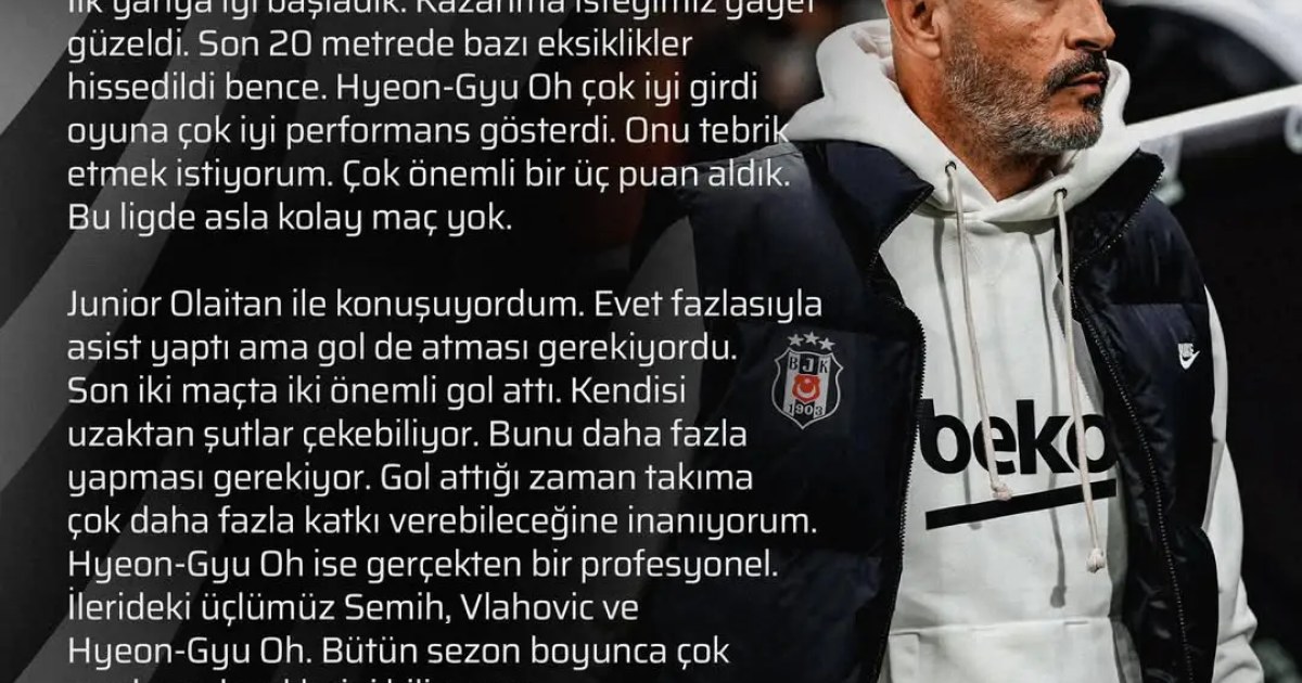 Beşiktaş Spor Kulübü Paylaştı: Maç Sonu Açıklama | Vincenzo Italiano