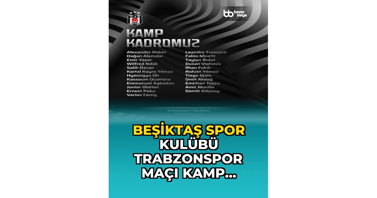 Beşiktaş Spor Kulübü Trabzonspor Maçı Kamp Kadrosunu Açıkladı