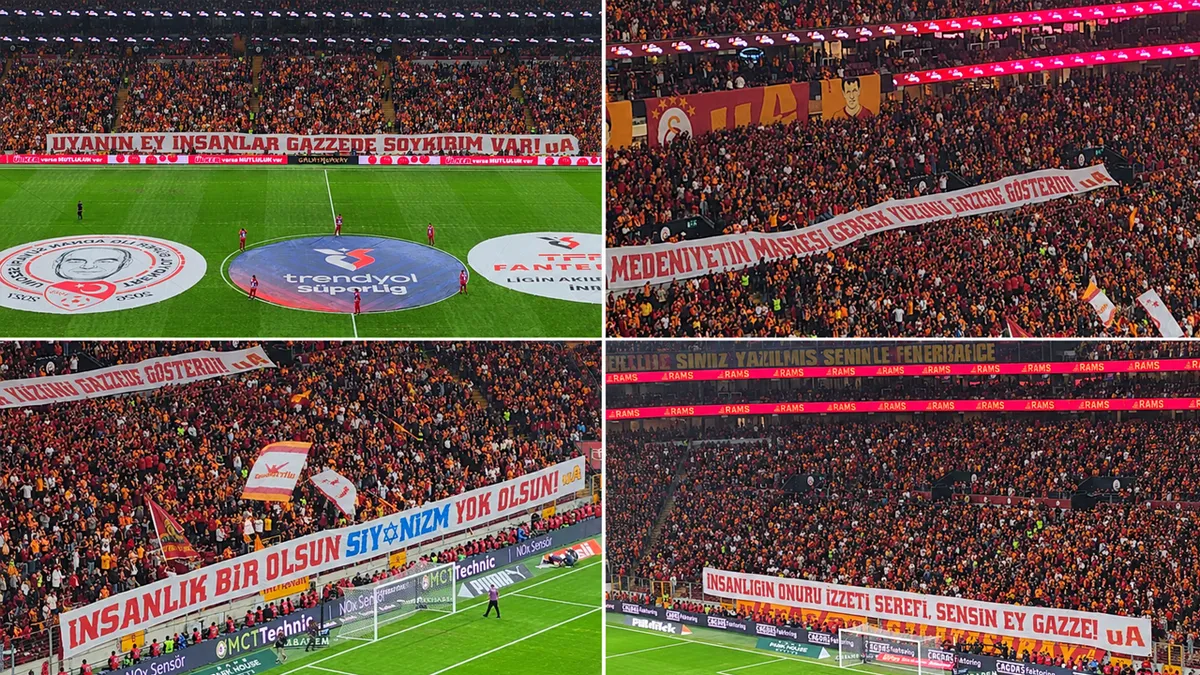 Galatasaray - Fenerbahçe maçında Gaze’ye destek pankartları: Uyanın ey insanlar!