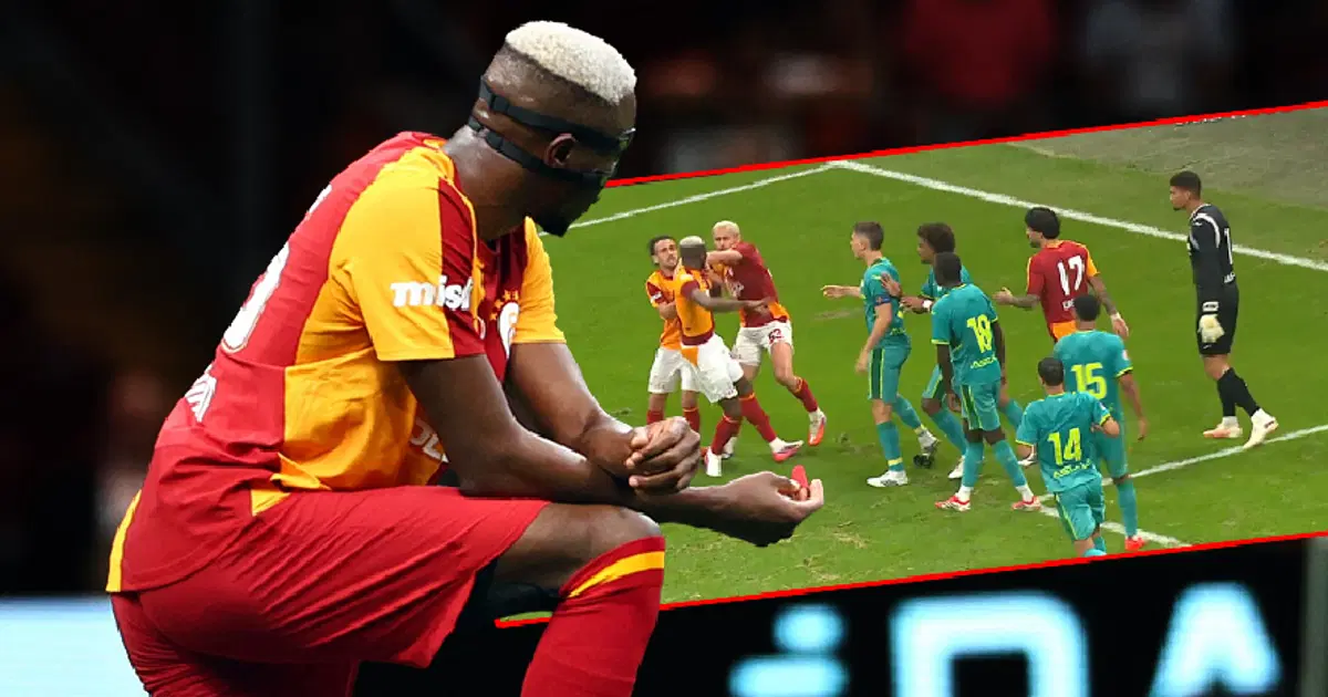 Galatasaray-Villarreal maçında olay. Osimhen'i 5 kişi zor tuttu