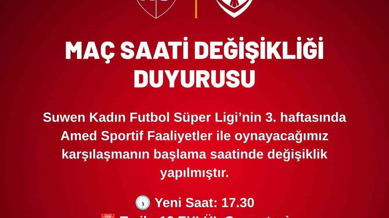 Maç saati değişti: Kayseri Kadın FK ile Amed 17.30'da karşılaşacak