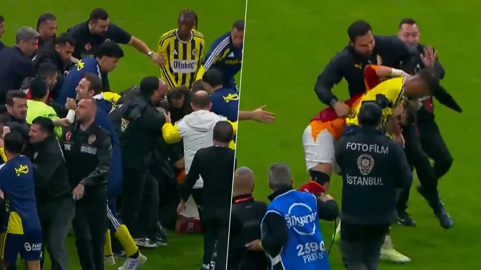 Galatasaray - Fenerbahçe maçında olay kavga: Maç sonu tüm oyuncular birbirine girdi | Futbol Haberleri