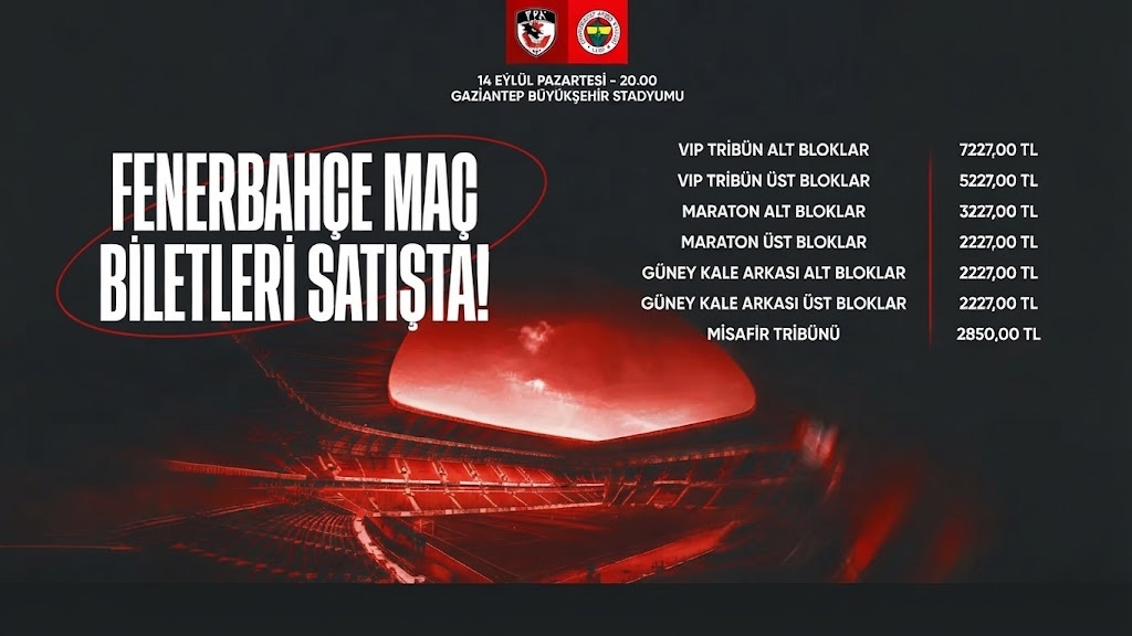 Gaziantep’te Fenerbahçe heyecanı: Bilet fiyatları belli oldu